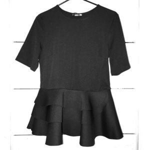 Black Peplum Short Sleeve Top Size Large